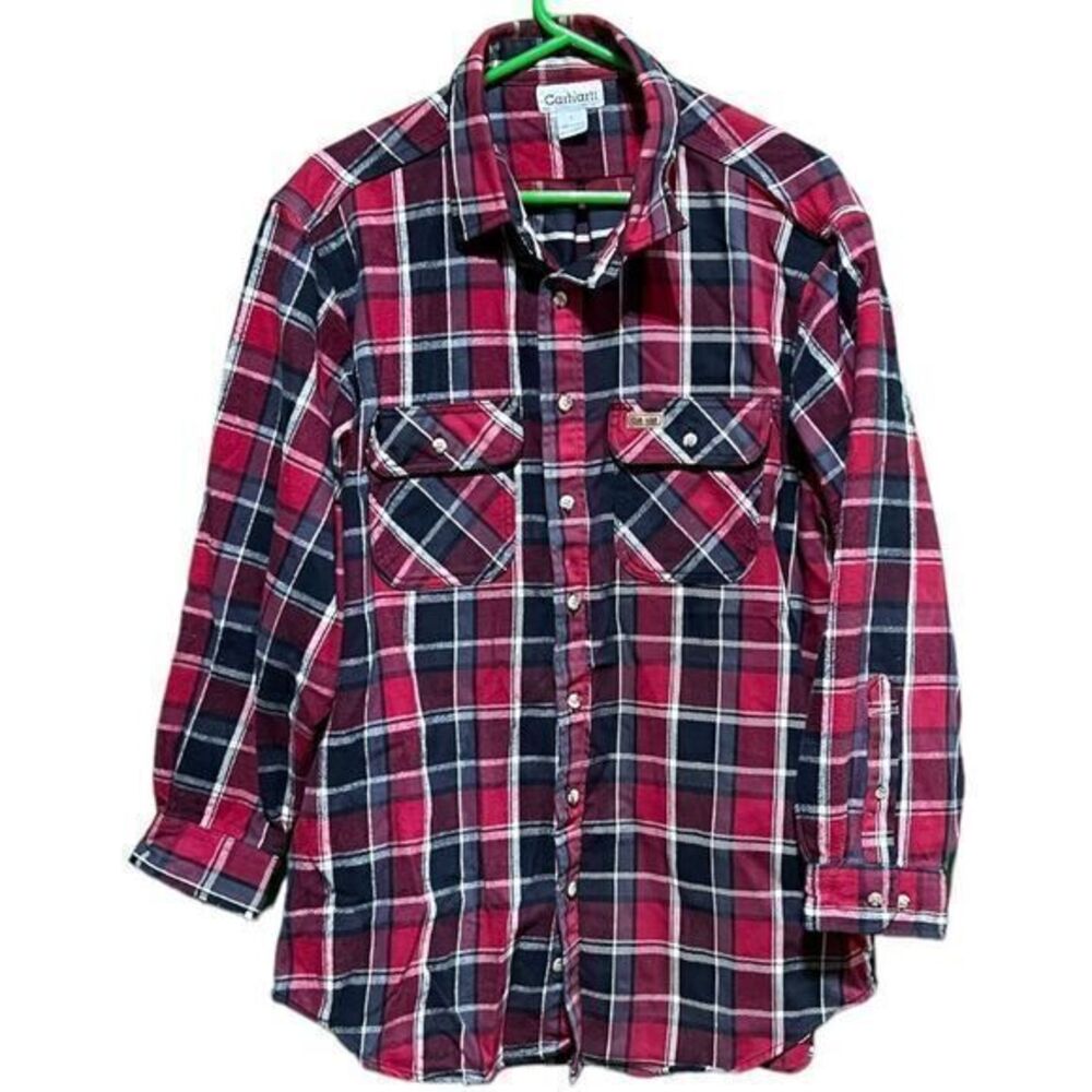 Carhartt Men's Checkered Cotton Flannel Button Down Shirt Size Large Red/Black